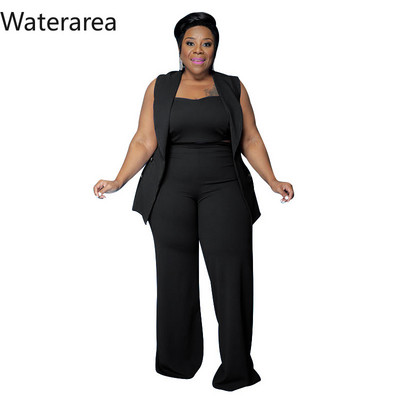 Waterarea Plus Size Solid naiste dressid Seksikas varrukateta mantel + Olkaimeta Crop Top + Laia säärega püksid OL Casual kolmeosaline komplekt