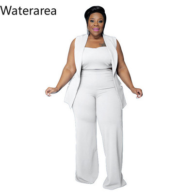 Waterarea Plus Size Solid naiste dressid Seksikas varrukateta mantel + Olkaimeta Crop Top + Laia säärega püksid OL Casual kolmeosaline komplekt
