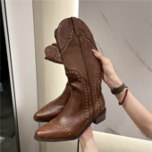 Cizme cu împodobire Femei 2023 Toc mic Cowboy Chelsea Western Scurt Piele Până la genunchi Lux Designer Gotic New Rock Pantofi Vintage