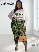 Wmstar Plus-suuruses kaheosalised rõivad Naiste riided püksid komplektid trükitud kõrge vöökohaga veniv pikkade varrukatega mood vabaaja hulgimüük