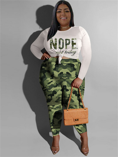 Wmstar Plus-suuruses kaheosalised rõivad Naiste riided püksid komplektid trükitud kõrge vöökohaga veniv pikkade varrukatega mood vabaaja hulgimüük