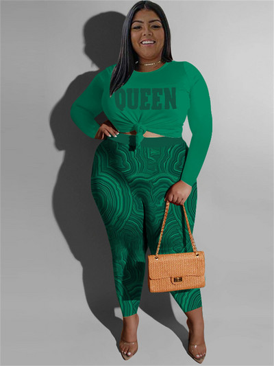 Wmstar Plus-suuruses kaheosalised rõivad Naiste riided püksid komplektid trükitud kõrge vöökohaga veniv pikkade varrukatega mood vabaaja hulgimüük