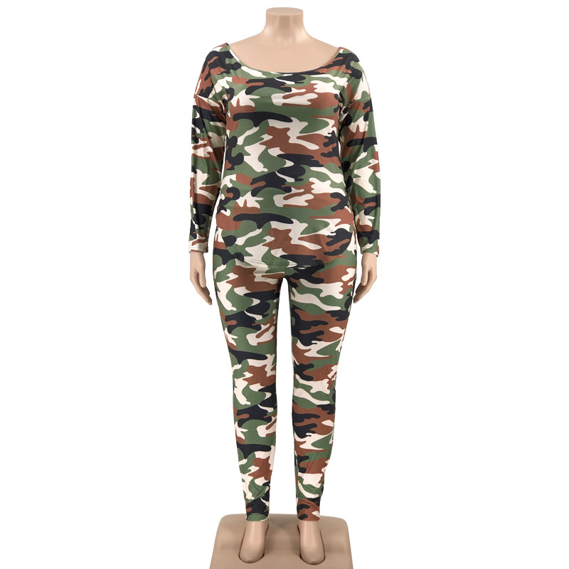 Καμουφλάζ Σετ δύο τεμαχίων Γυναικεία Ρούχα Plus Size Casual Φούτερ ελαστική μέση Ρούχα σπιτιού Νέο στυλ Χονδρική Dropshipping