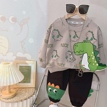 Комплекти дрехи за момчета Есенен детски анцуг Бебешки суичър с анимационен динозавър Дънки Детско спортно облекло Дрехи за бебета
