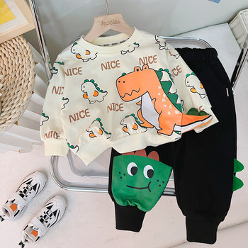 Комплекти дрехи за момчета Есенен детски анцуг Бебешки суичър с анимационен динозавър Дънки Детско спортно облекло Дрехи за бебета