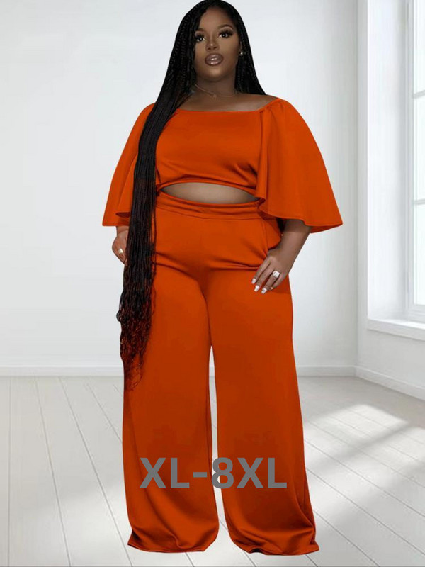 Nagy méretű, kétrészes készletek Női ruházat tömör vállfelsők és nadrágok, széles szárú szett egészben 3xl 4xl 5xl 6xl