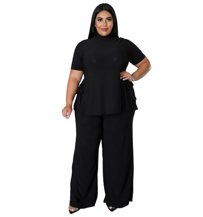 Casual Bandage Top μακρύ παντελόνι Oversize ασορτί σύνολα Κοντό μανίκι Plus μέγεθος σετ δύο τεμαχίων μονόχρωμο χονδρική Dropshipping