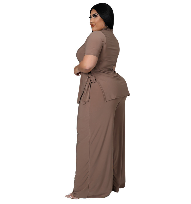 Casual Bandage Top μακρύ παντελόνι Oversize ασορτί σύνολα Κοντό μανίκι Plus μέγεθος σετ δύο τεμαχίων μονόχρωμο χονδρική Dropshipping