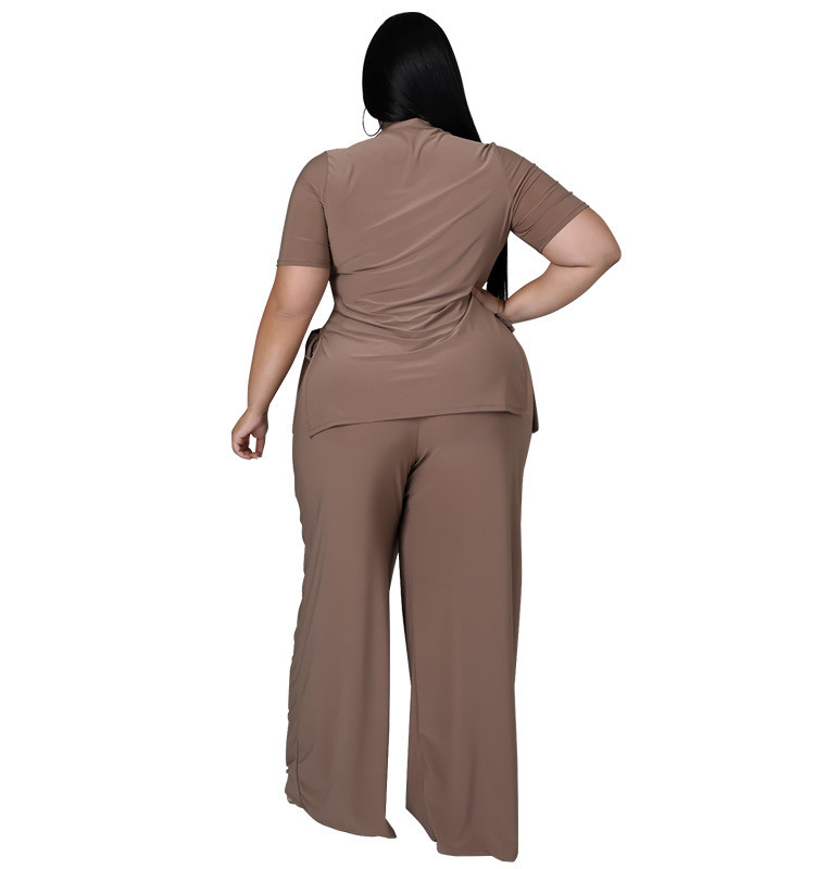 Casual Bandage Top μακρύ παντελόνι Oversize ασορτί σύνολα Κοντό μανίκι Plus μέγεθος σετ δύο τεμαχίων μονόχρωμο χονδρική Dropshipping