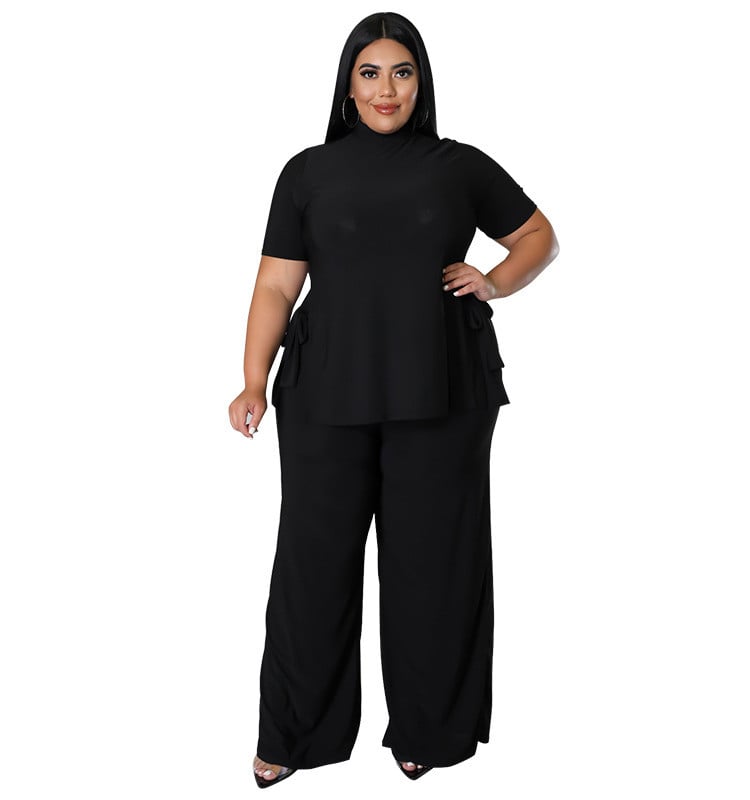 Casual Bandage Top μακρύ παντελόνι Oversize ασορτί σύνολα Κοντό μανίκι Plus μέγεθος σετ δύο τεμαχίων μονόχρωμο χονδρική Dropshipping