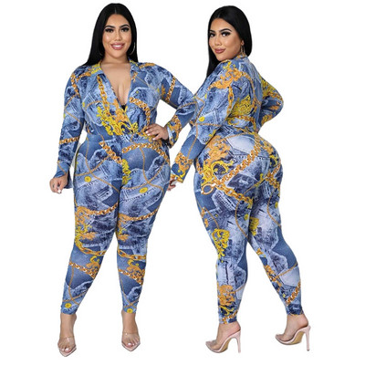 Îmbrăcăminte pentru femei de dimensiuni mari Set două piese ținute sexy de toamnă Body cu mâneci lungi Seturi de cămașă și pantaloni Dropshipping cu ridicata
