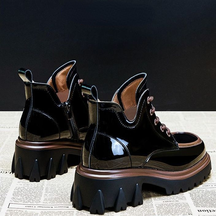 2023 New Ladies Combat Φθινοπωρινή μπότα με φερμουάρ Γυναικεία παπούτσια Γυναικεία μόδα γυαλιστερά δερμάτινα μποτάκια Χειμερινά άνετα