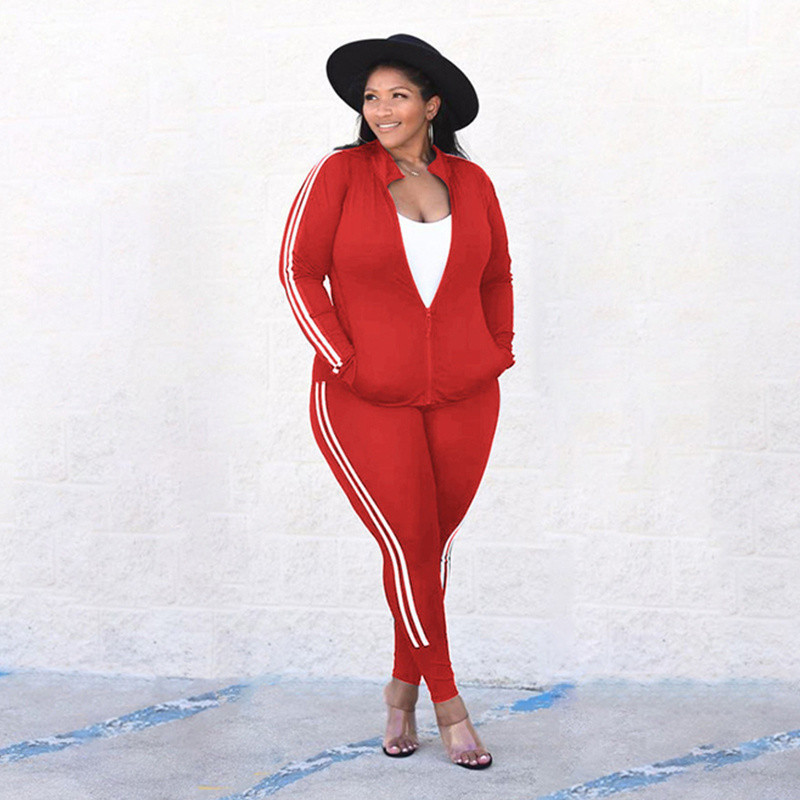 Plus Size Γυναικεία Ρούχα Αθλητικό γιλέκο και μακρυμάνικο παλτό δύο τεμαχίων παντελόνι Σετ αθλητικές φόρμες χονδρικής 3xl 4xl 5xl 6xl