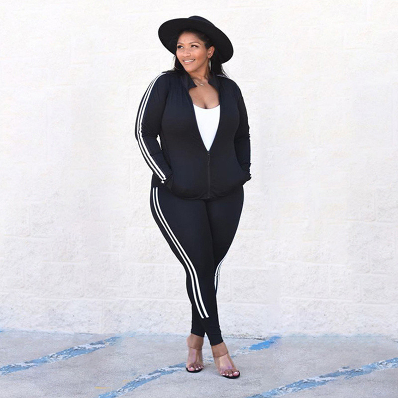 Plus Size Γυναικεία Ρούχα Αθλητικό γιλέκο και μακρυμάνικο παλτό δύο τεμαχίων παντελόνι Σετ αθλητικές φόρμες χονδρικής 3xl 4xl 5xl 6xl