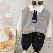 Φθινοπωρινά Παιδικά Σετ Ρούχα Βρεφικά Βρεφικά Γιλέκο Μπλουζάκι Παντελόνι 3 τμχ Κοστούμι Βρεφικά Ρούχα Ρούχα Παιδικά Αθλητικά Ενδύματα 0-4 ετών