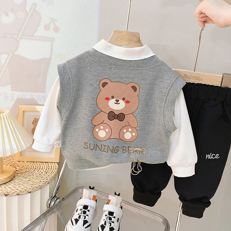 Φθινοπωρινά Παιδικά Σετ Ρούχα Βρεφικά Βρεφικά Γιλέκο Μπλουζάκι Παντελόνι 3 τμχ Κοστούμι Βρεφικά Ρούχα Ρούχα Παιδικά Αθλητικά Ενδύματα 0-4 ετών