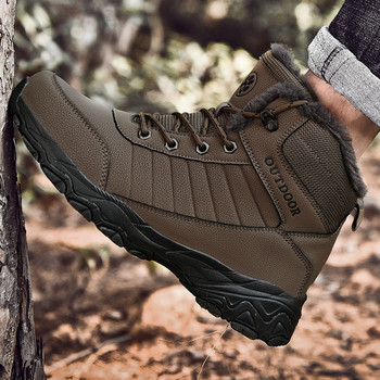 Нови зимни про-планински туристически обувки на открито за мъже, добавете кожени туристически ботуши, топли тренировъчни пешеходни обувки, голям размер 48
