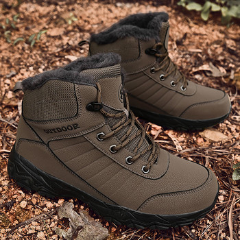 Нови зимни про-планински туристически обувки на открито за мъже, добавете кожени туристически ботуши, топли тренировъчни пешеходни обувки, голям размер 48