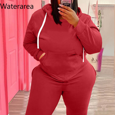 Waterarea Plus Size Χειμερινό γυναικείο σετ αθλητική φόρμα casual με κουκούλα πουλόβερ Κοστούμι Fashion Τσέπες Σετ δύο τεμαχίων