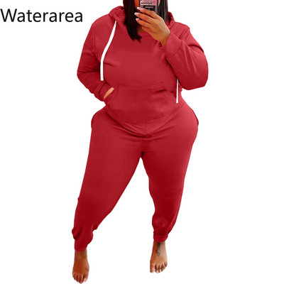 Waterarea Plus Size Talvine naiste komplekt Sportlik vabaaja kapuutsiga kampsun püksid ülikond mood taskud kaheosaline komplekt