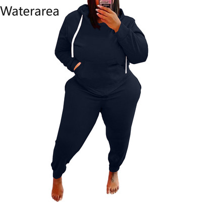 Waterarea Plus Size Talvine naiste komplekt Sportlik vabaaja kapuutsiga kampsun püksid ülikond mood taskud kaheosaline komplekt