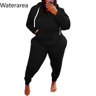 Waterarea Plus Size Talvine naiste komplekt Sportlik vabaaja kapuutsiga kampsun püksid ülikond mood taskud kaheosaline komplekt