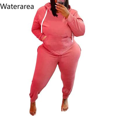 Waterarea Plus Size Talvine naiste komplekt Sportlik vabaaja kapuutsiga kampsun püksid ülikond mood taskud kaheosaline komplekt