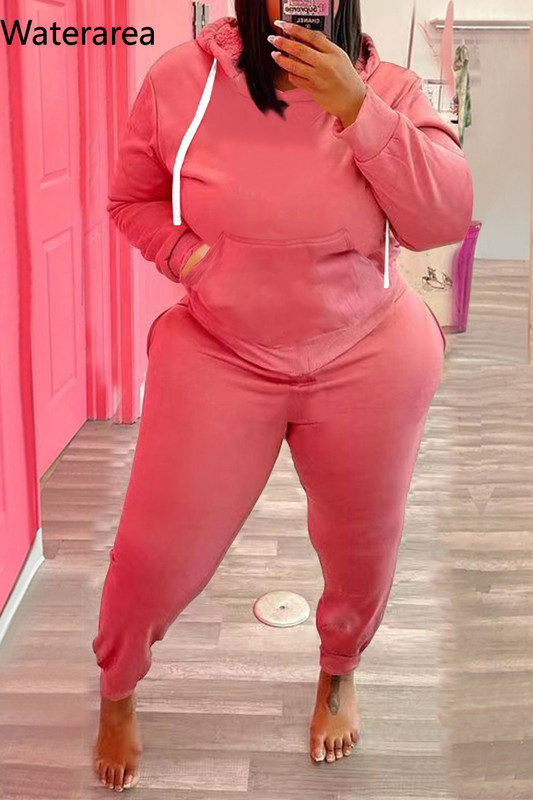 Waterarea Plus Size Talvine naiste komplekt Sportlik vabaaja kapuutsiga kampsun püksid ülikond mood taskud kaheosaline komplekt