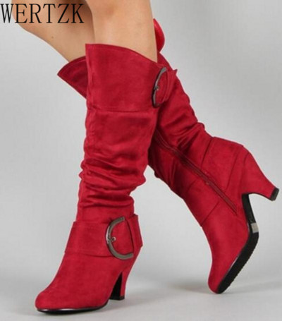 Μεγάλο μέγεθος 43 2021 Γυναικείες μπότες ψηλά στο γόνατο Φθινοπωρινό faux σουέτ αγκράφα Μόδα γόβες γόβες γυναικεία παπούτσια χειμώνα Zapatos De Mujer