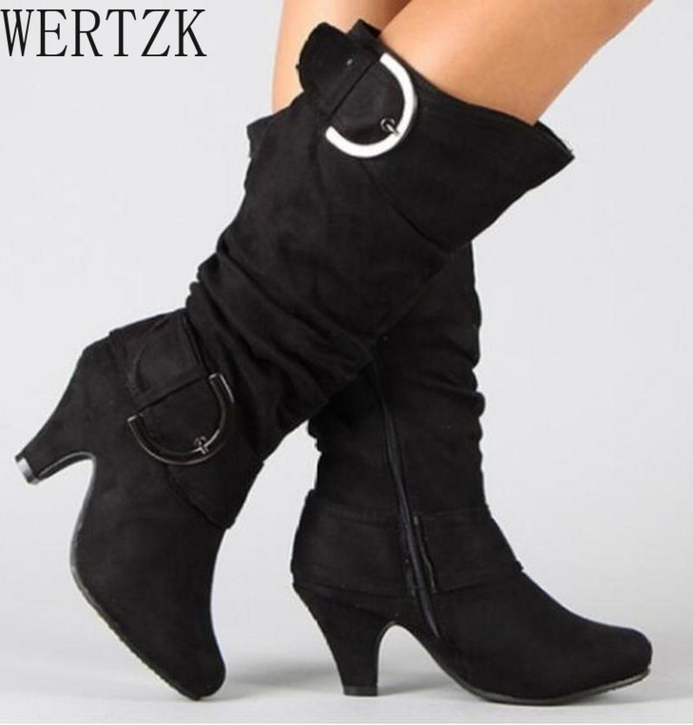 Μεγάλο μέγεθος 43 2021 Γυναικείες μπότες ψηλά στο γόνατο Φθινοπωρινό faux σουέτ αγκράφα Μόδα γόβες γόβες γυναικεία παπούτσια χειμώνα Zapatos De Mujer