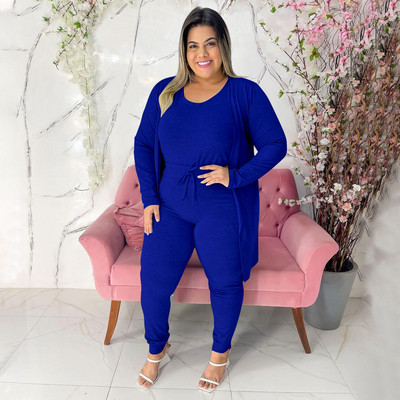 waterarea Fashion Plus Size Γυναικείο σετ Tank + Open Stitch Trench and Pants Fitness Active Two 2 Piece Sets Outfit φόρμα