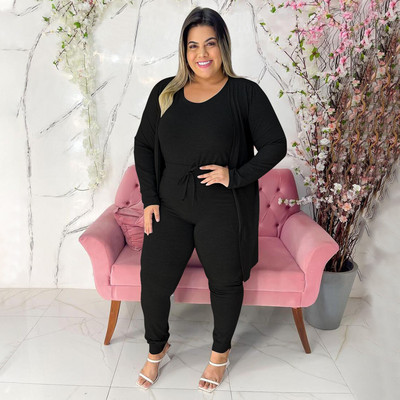 waterarea Fashion Plus Size Γυναικείο σετ Tank + Open Stitch Trench and Pants Fitness Active Two 2 Piece Sets Outfit φόρμα