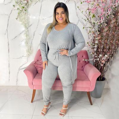 waterarea Fashion Plus Size Γυναικείο σετ Tank + Open Stitch Trench and Pants Fitness Active Two 2 Piece Sets Outfit φόρμα