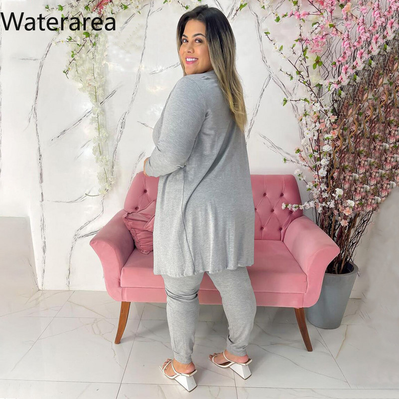 waterarea Fashion Plus Size Γυναικείο σετ Tank + Open Stitch Trench and Pants Fitness Active Two 2 Piece Sets Outfit φόρμα