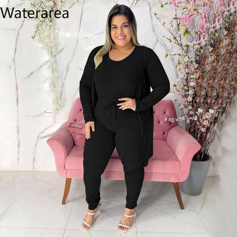 waterarea Fashion Plus Size Γυναικείο σετ Tank + Open Stitch Trench and Pants Fitness Active Two 2 Piece Sets Outfit φόρμα