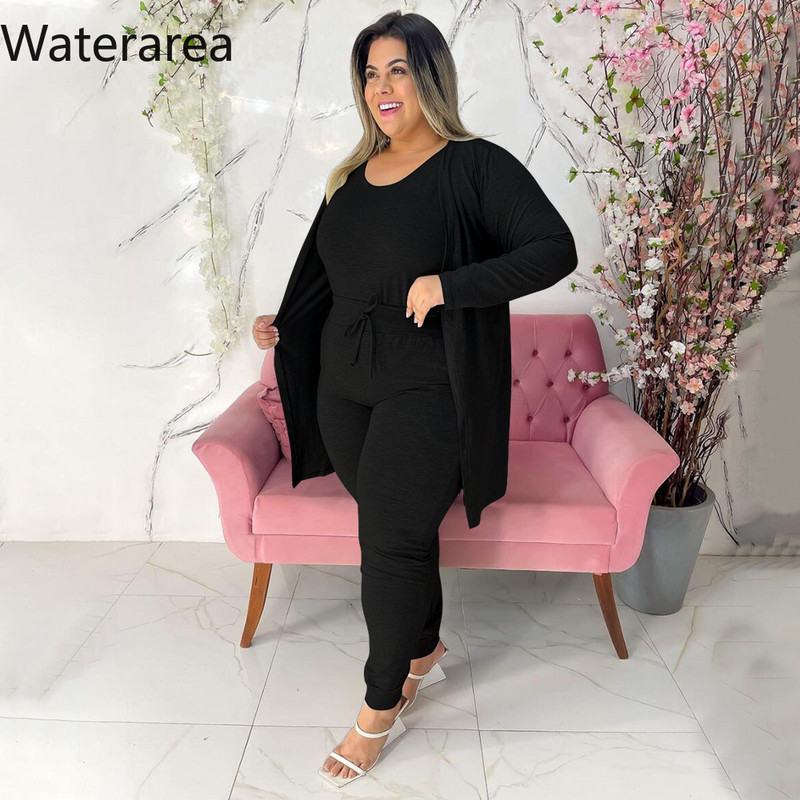 waterarea Fashion Plus Size Γυναικείο σετ Tank + Open Stitch Trench and Pants Fitness Active Two 2 Piece Sets Outfit φόρμα