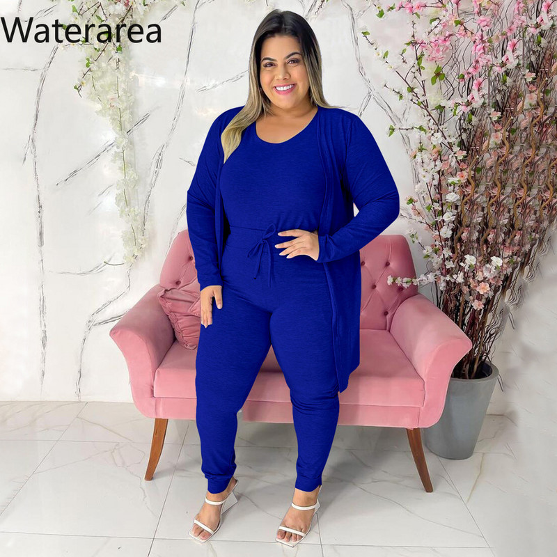 waterarea Fashion Plus Size Γυναικείο σετ Tank + Open Stitch Trench and Pants Fitness Active Two 2 Piece Sets Outfit φόρμα