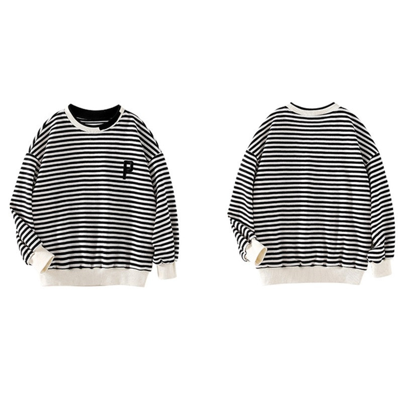 Ανοιξιάτικο φθινόπωρο για παιδιά στο σχολείο με χαλαρή αντίθεση ριγέ αλφάβητο φούτερ για κορίτσια πουλόβερ πουλόβερ για παιδιά φόρμες φόρμες 5-16 ετών