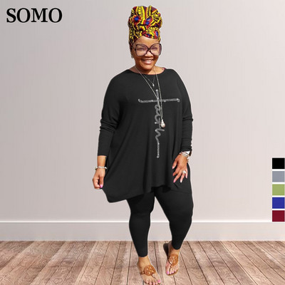 SOMO Fashion Hot Drill 2 Piece Σετ Γυναικεία στολή Φθινοπωρινό Πλήρωμα λαιμόκοψη Μακρυ παντελόνι Plus μέγεθος σετ ταιριάσματος Χονδρική Dropshipping