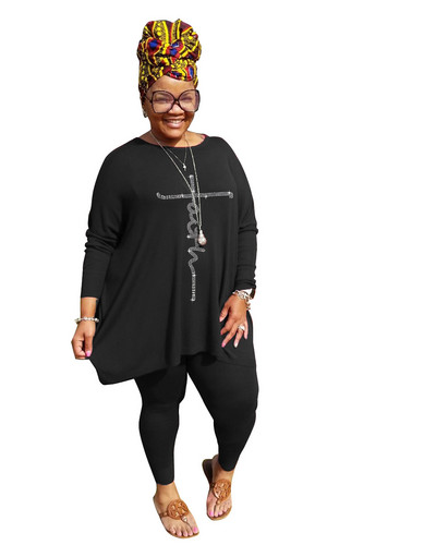 SOMO Fashion Hot Drill 2-osalised komplektid Naiste riietus Sügisene kaelusega pikad püksid Suures suuruses sobivad komplektid Hulgimüük Dropshipping