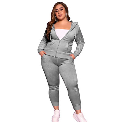 Σετ 2 τεμαχίων casual, βελούδινο, φθινοπωρινό, μακρυμάνικο με φερμουάρ, παντελόνι με μολύβι, γυναικεία αθλητική φόρμα Streetwear 2023