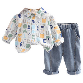 Бебешки комплекти дрехи за момчета 2022 г. Есенни бебешки екипировки Детски анцуг с анимационни мотиви Риза Дънки 2 бр. Костюм Детски ежедневни дрехи