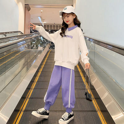 Kevad-sügis tüdrukute kontrastsusega multifilmi toa magamaminekuks mõeldud dressipluus + dressipükste komplekt, laste dressid, koolilapsed, varustus, sörkimiskostüümid 5–16 a.