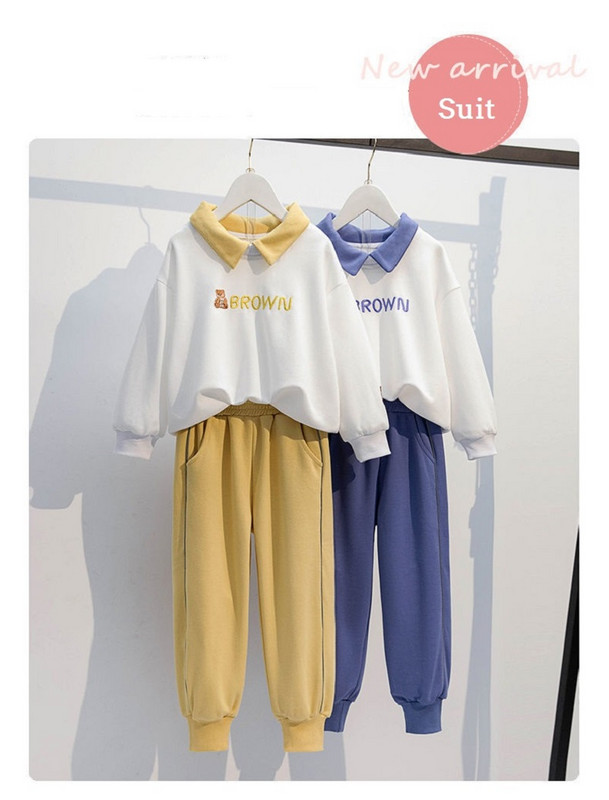 Kevad-sügis tüdrukute kontrastsusega multifilmi toa magamaminekuks mõeldud dressipluus + dressipükste komplekt, laste dressid, koolilapsed, varustus, sörkimiskostüümid 5–16 a.