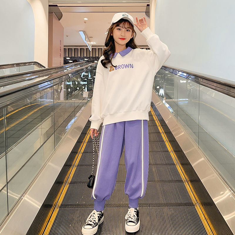 Kevad-sügis tüdrukute kontrastsusega multifilmi toa magamaminekuks mõeldud dressipluus + dressipükste komplekt, laste dressid, koolilapsed, varustus, sörkimiskostüümid 5–16 a.