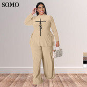 2022 Popular Trendy Faith Printed 2 Piece Fall Fall Casual Neck Crew Loose Plus Size Γυναικεία ρούχα Χονδρική Dropshipping