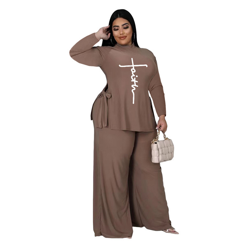 2022 Popular Trendy Faith Printed 2 Piece Fall Fall Casual Neck Crew Loose Plus Size Γυναικεία ρούχα Χονδρική Dropshipping