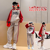 Proljeće Jesen Djevojačka trenirka s kapuljačom u kontrastu + trenirka s uzicom Školska dječja trenirka Dječja odjeća za trčanje 5-16 godina