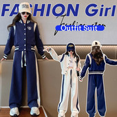 Kevad-sügis tüdrukute üherealised jakid + lõdvad nööriga püksikomplektid koolilaste dressid, 5-16-aastaste laste kostüüm