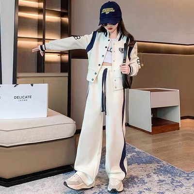 Kevad-sügis tüdrukute üherealised jakid + lõdvad nööriga püksikomplektid koolilaste dressid, 5-16-aastaste laste kostüüm